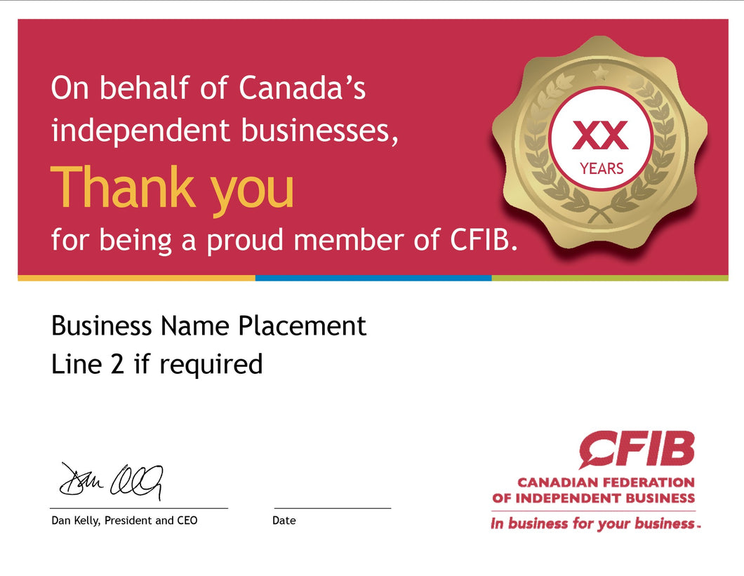 MEMBER CERTIFICATE - MORE THAN 1 YEAR